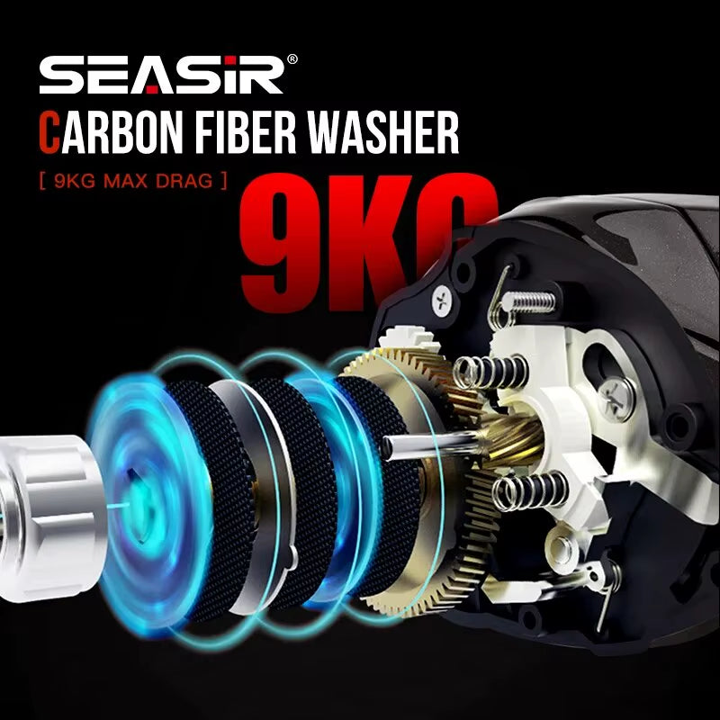 Seasir Guss X2 Baitcasting Rolle 7.3:1 Hybrid Keramik Lager Kohle Faser Waschanlage N52 Brems Angel Rolle